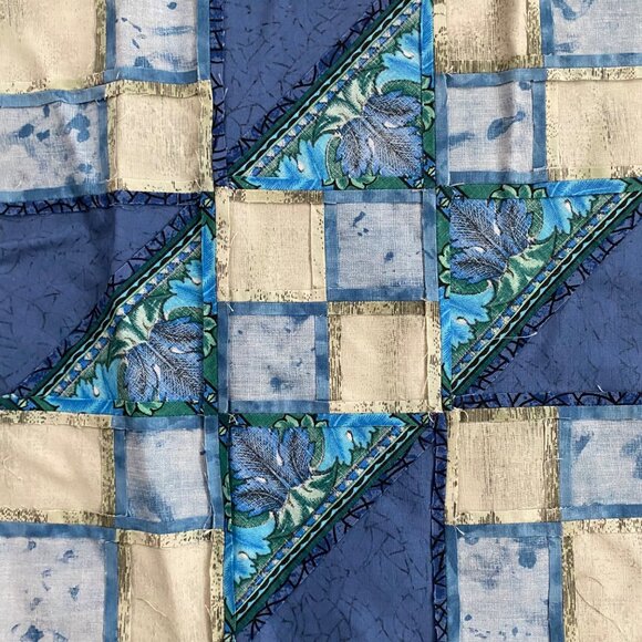 Handmade Quilt 12" Blocks Lot 19 Blue Pink UFOs Sewing Crafts Patchwork Pieced - Picture 15 of 16